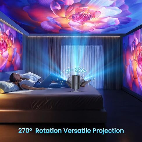 [متوافق مع Netflix/التركيز الكهربائي] جهاز عرض صغير مع واي فاي وبلوتوث - 1080P 4K يدعم جهاز عرض خارجي محمول، جهاز عرض ذكي YOWHICK 270 درجة للأفلام الليلية/السقف/المسرح المنزلي in Kuwait