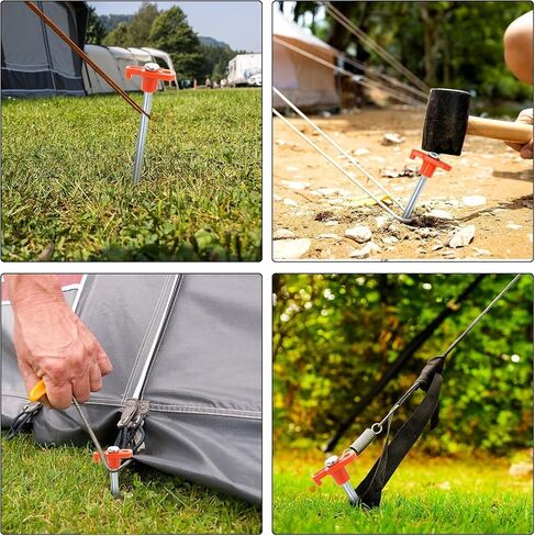 4PCS Camping Tents Stakes Heavy Duty, 7.1Inch Metal Tent Pegs for Camping Garden Hiking Beach Sand, T-Shaped Ground Stakes Spikes for Outdoor, Orange in Saudi Arabia