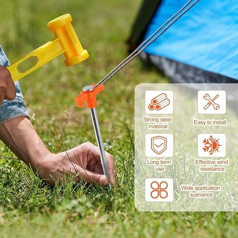 4PCS Camping Tents Stakes Heavy Duty, 7.1Inch Metal Tent Pegs for Camping Garden Hiking Beach Sand, T-Shaped Ground Stakes Spikes for Outdoor, Orange in Saudi Arabia