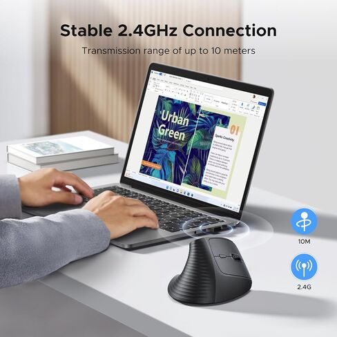UGREEN 2.4G & Bluetooth Mouse ماوس لاسلكي عمودي مريح لنظام التشغيل Windows/Mac OS إلخ. 1000/1600/2000/4000 نقطة لكل بوصة، 6 أزرار (2.4G + BT 5.4) in Kuwait