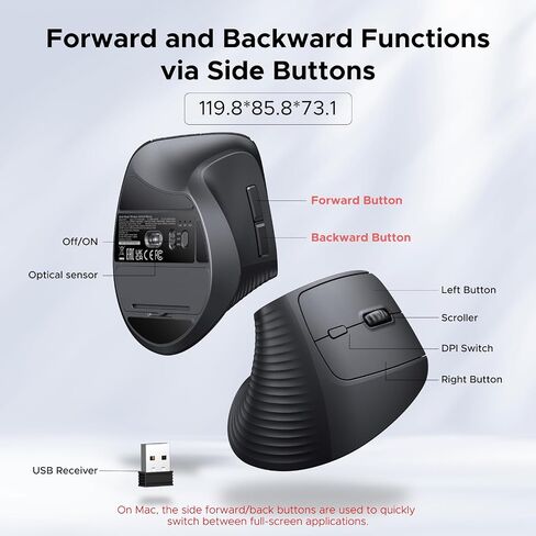 UGREEN 2.4G & Bluetooth Mouse ماوس لاسلكي عمودي مريح لنظام التشغيل Windows/Mac OS إلخ. 1000/1600/2000/4000 نقطة لكل بوصة، 6 أزرار (2.4G + BT 5.4) in Kuwait