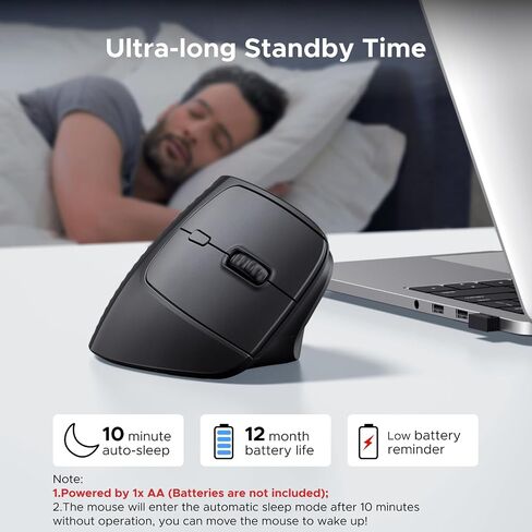 UGREEN 2.4G & Bluetooth Mouse ماوس لاسلكي عمودي مريح لنظام التشغيل Windows/Mac OS إلخ. 1000/1600/2000/4000 نقطة لكل بوصة، 6 أزرار (2.4G + BT 5.4) in Kuwait
