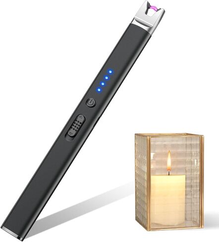 ولاعة شموع كهربائية قابلة لإعادة الشحن عبر USB من lcFun مع قفل أمان، ولاعات طويلة عديمة اللهب مقاومة للرياح للشموع والشواية والشواء والتخييم ومواقد الغاز in Kuwait