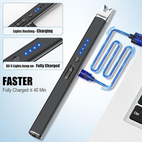 ولاعة شموع كهربائية قابلة لإعادة الشحن عبر USB من lcFun مع قفل أمان، ولاعات طويلة عديمة اللهب مقاومة للرياح للشموع والشواية والشواء والتخييم ومواقد الغاز in Kuwait