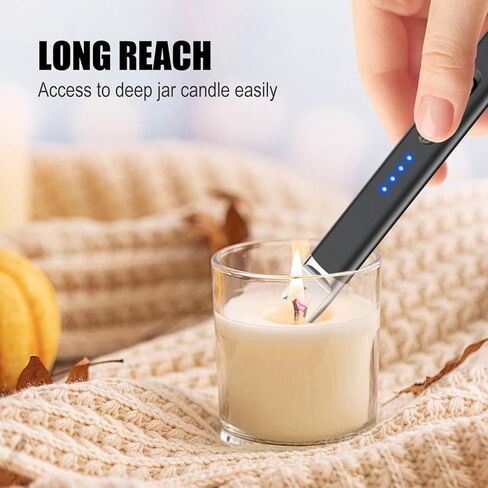 LcFun Candle Lighter Electric USB Rechargeable Plasma Arc Lighter with Safety Lock, Windproof Flameless Long Lighters for Candle, Grill, BBQ, Camping, Gas Stoves in Kuwait