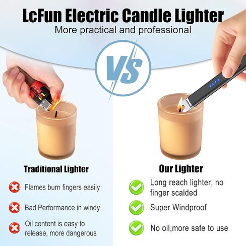 ولاعة شموع كهربائية قابلة لإعادة الشحن عبر USB من lcFun مع قفل أمان، ولاعات طويلة عديمة اللهب مقاومة للرياح للشموع والشواية والشواء والتخييم ومواقد الغاز in Kuwait