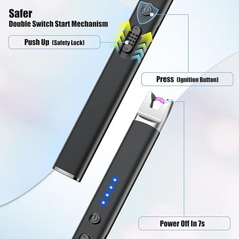 ولاعة شموع كهربائية قابلة لإعادة الشحن عبر USB من lcFun مع قفل أمان، ولاعات طويلة عديمة اللهب مقاومة للرياح للشموع والشواية والشواء والتخييم ومواقد الغاز in Kuwait