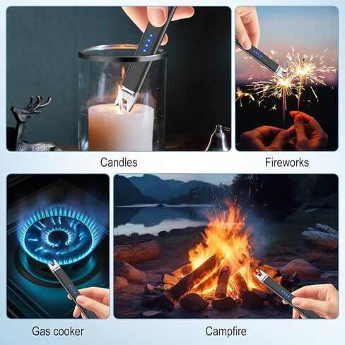 LcFun Candle Lighter Electric USB Rechargeable Plasma Arc Lighter with Safety Lock, Windproof Flameless Long Lighters for Candle, Grill, BBQ, Camping, Gas Stoves in Kuwait