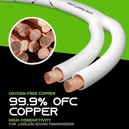 سلك مكبر صوت GearIT x2 10ft 14AWG Y وx1 10ft 12AWG مضفر Y - أطراف مطلية بالذهب أسود - نحاس خالي من الأكسجين (OFC) أبيض in Saudi Arabia