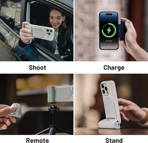 مجموعة قبضة الهاتف PGYTECH MagCam، قبضة هاتف محمول 3 في 1 مع شحن لاسلكي MagSafe / جهاز تحكم بلوتوث قابل للفصل، باور بانك مدمج، حامل هاتف، أسود كلاسيكي in Kuwait