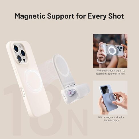 مجموعة قبضة الهاتف PGYTECH MagCam، قبضة هاتف محمول 3 في 1 مع شحن لاسلكي MagSafe / جهاز تحكم بلوتوث قابل للفصل، باور بانك مدمج، حامل هاتف، أسود كلاسيكي in Kuwait