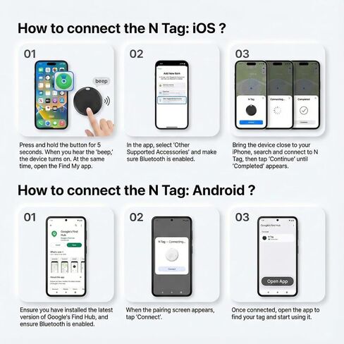 جهاز تعقب بلوتوث صغير، علامات تعقب الهواء لأجهزة Android وiOS، مكتشف المفاتيح مع الصوت، متوافق مع Google Find My Device وApple Find My، وتتبع المفاتيح، والمحافظ، والأمتعة، والحيوانات الأليفة، بدون اشتراك (أسود -4 قطع) in Kuwait