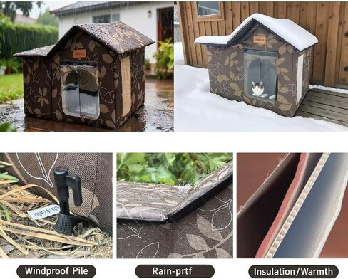 Outdoor Cat House, Cat House, Wild Cat Dog House, Stray Cat Shelter, Outdoor Indoor Waterproof House for Dogs and Cats (Brown, Support Pole, Small House) (Medium, Brown) in Saudi Arabia