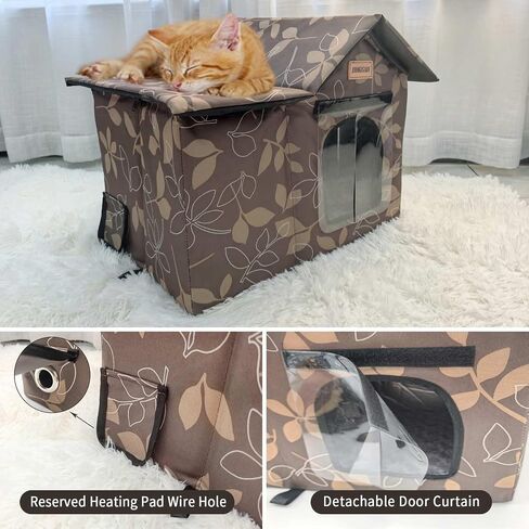Outdoor Cat House, Cat House, Wild Cat Dog House, Stray Cat Shelter, Outdoor Indoor Waterproof House for Dogs and Cats (Brown, Support Pole, Small House) (Medium, Brown) in Saudi Arabia