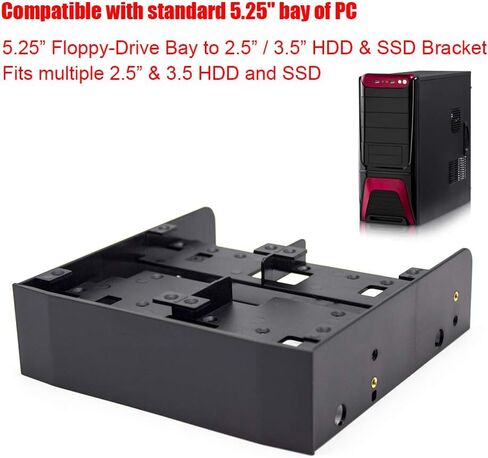 Tyenaza 2.5 3.5 HDD SSD إلى 5.25 Floppy Drive Bay دعامة تثبيت للكمبيوتر باللون الأسود MR8802، لترقية الكمبيوتر الشخصي in Kuwait