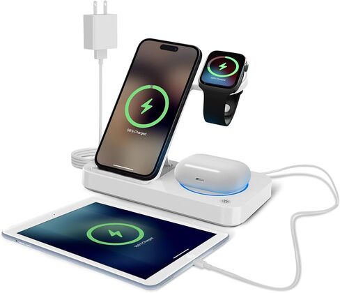 4 in 1 Wireless Charging Station for iPhone, Apple Watch & AirPods - Wireless Charger for iPhone Series 16/15/14/13/12 - Apple iWatch Series 7/9/8 with Extra USB Port & Foldable Design – Black in Saudi Arabia