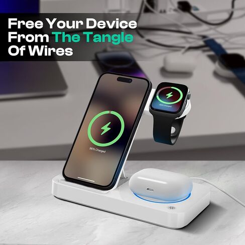 4 in 1 Wireless Charging Station for iPhone, Apple Watch & AirPods - Wireless Charger for iPhone Series 16/15/14/13/12 - Apple iWatch Series 7/9/8 with Extra USB Port & Foldable Design – Black in Saudi Arabia