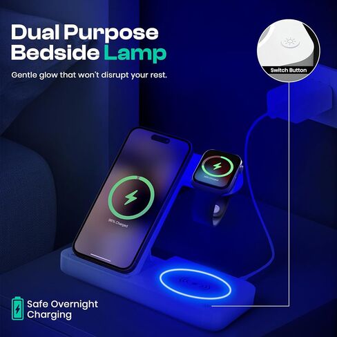 4 in 1 Wireless Charging Station for iPhone, Apple Watch & AirPods - Wireless Charger for iPhone Series 16/15/14/13/12 - Apple iWatch Series 7/9/8 with Extra USB Port & Foldable Design – Black in Saudi Arabia