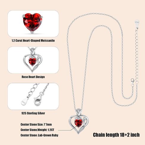 1.2CT Rose Heart Moissanite Necklace D Color VVS1 S925 18K White Gold For Wife Girlfriend Mom Daughter for Wedding Anniversary Birthday Christmas Conveys I Love You Message in Saudi Arabia