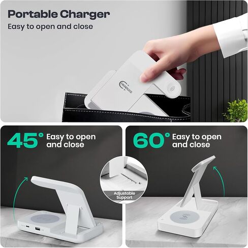 4 in 1 Wireless Charging Station for iPhone, Apple Watch & AirPods - Wireless Charger for iPhone Series 16/15/14/13/12 - Apple iWatch Series 7/9/8 with Extra USB Port & Foldable Design – Black in Saudi Arabia