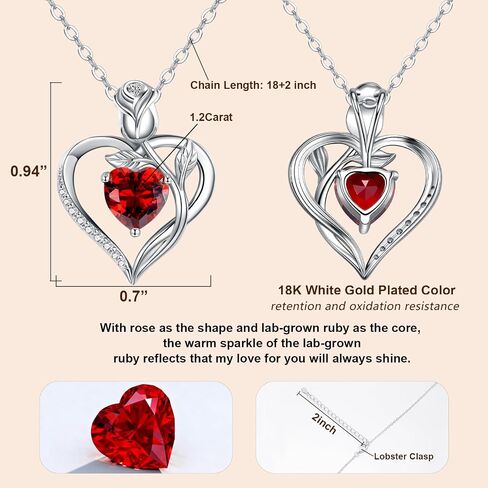1.2CT Rose Heart Moissanite Necklace D Color VVS1 S925 18K White Gold For Wife Girlfriend Mom Daughter for Wedding Anniversary Birthday Christmas Conveys I Love You Message in Saudi Arabia