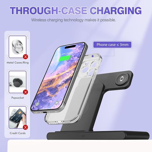 Foldable 3in1 Wireless Charging Station: Travel Portable Charger Dock for iPhone 16e 16 15 14 13 12 - Apple Watch 10 9 8 7 6 5 4 3 2 Se Ultra - AirPods Pro 4 3 2, Compact Stand for Multiple Device in Saudi Arabia