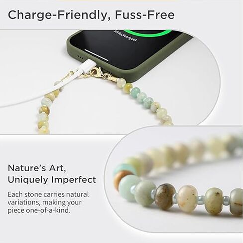 weryerker Natural Gemstone Beaded Phone Charm, Phone Lanyard Wrist Strap, Handmade Cell phone Chain Lanyard in Saudi Arabia