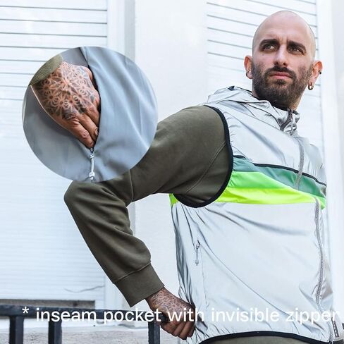 سترة GOFLUO North العاكسة - سترة بغطاء رأس أنيقة عالية الوضوح مع جيوب وسحاب في اتجاهين in Kuwait