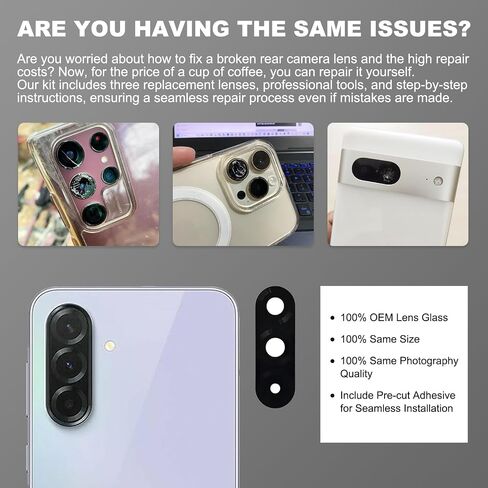 3 Pack Back Camera Lens Glass Replacement Kit Compatible with Galaxy A36, with Tools & Instruction in Saudi Arabia