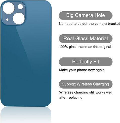 بديل الزجاج الخلفي لهاتف iPhone 13 (A2633 A2482 A2631 A2634 A2635) حاملات بدون مجموعة أدوات إصلاح (لـ 13 أزرق) (أزرق) in Kuwait
