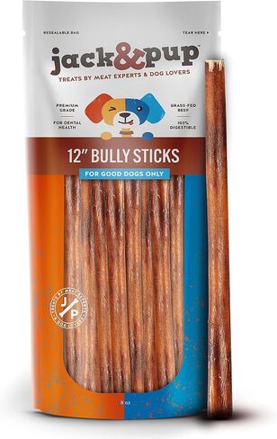 Jack&Pup 6" Bully Sticks Dog Chews | Odor Free Bully Sticks | Single Ingredient, All Natural Pizzle Sticks for Dogs (6oz, 10/12 Sticks) in Saudi Arabia