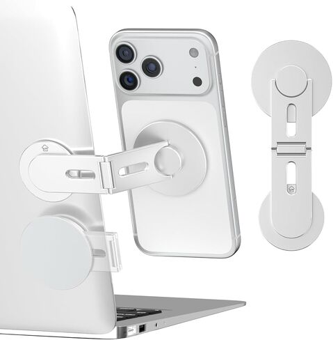 حامل كمبيوتر محمول مغناطيسي للهاتف المحمول من CloudValley، حامل محمول مخفي قابل للطي لهاتف iPhone 17/16/15/14/13 وجميع الهواتف، مشبك لجانب الشاشة، متوافق مع الكمبيوتر المحمول، سطح المكتب، طراز Tesla 3/ Y، أسود in Kuwait