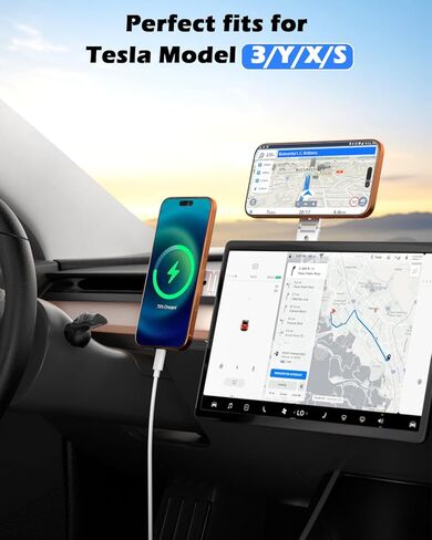 حامل كمبيوتر محمول مغناطيسي للهاتف المحمول من CloudValley، حامل محمول مخفي قابل للطي لهاتف iPhone 17/16/15/14/13 وجميع الهواتف، مشبك لجانب الشاشة، متوافق مع الكمبيوتر المحمول، سطح المكتب، طراز Tesla 3/ Y، أسود in Kuwait