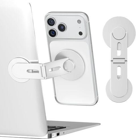 حامل كمبيوتر محمول مغناطيسي للهاتف المحمول من CloudValley، حامل محمول مخفي قابل للطي لهاتف iPhone 17/16/15/14/13 وجميع الهواتف، مشبك لجانب الشاشة، متوافق مع الكمبيوتر المحمول، سطح المكتب، طراز Tesla 3/ Y، أسود in Kuwait