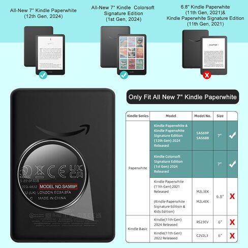 Detachable Magnetic Case for All-New 7" Kindle Paperwhite 12th Gen 2024&Kindle Colorsoft 2025, PU Leather Cover and Transparent Hard Back Shell with Auto Sleep/Wake,Light Purple in Saudi Arabia