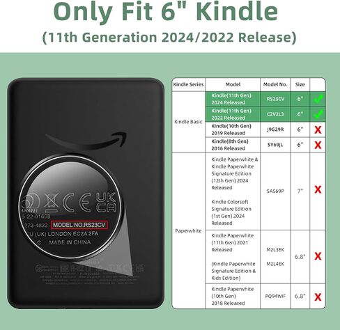 Detachable Magnetic Case for 6" Kindle 11th Generation 2024/2022 Release, PU Leather Cover and Transparent Hard Back Shell with Auto Sleep/Wake,Sakura Pink in Saudi Arabia