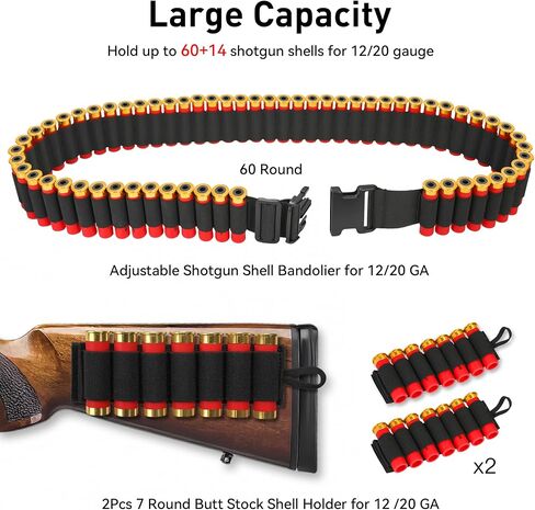 حامل شل البندقية لمقياس 12 و20 مقياس - JulyTek 60 جولة تكتيكية Shotshell Bandolier قابل للتعديل مع 2PCS 7 حوامل شل مستديرة للصيد في الهواء الطلق in Saudi Arabia
