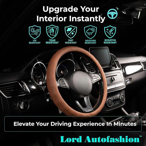 غطاء عجلة القيادة التلقائية لورد-جلود بو ، لا ينقص الداخلية ، الراحة طوال الموسم-الأسود/الفهد-الحجم M 14.5-15 بوصة (8684) in Kuwait