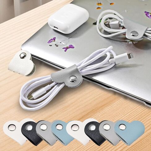 8Pcs Heart Cord Organizer, Leather-Like Cable Holder Clips for Earphones, Headphones, Chargers, Wire Management for Travel, Desk, Bag or Office Use in Saudi Arabia