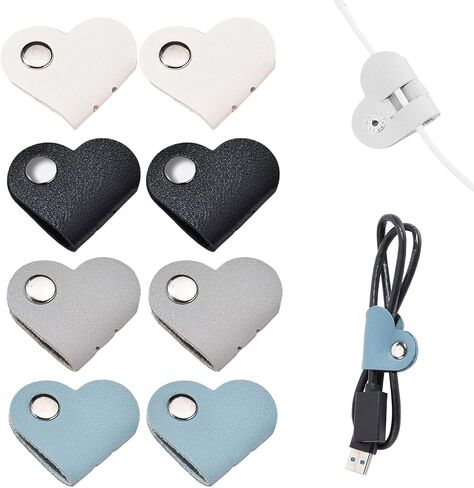 8Pcs Heart Cord Organizer, Leather-Like Cable Holder Clips for Earphones, Headphones, Chargers, Wire Management for Travel, Desk, Bag or Office Use in Saudi Arabia