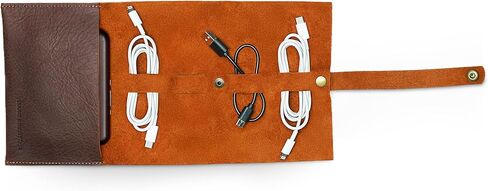 ROGUE WALLET Handcrafted Genuine Leather Tech Organizer - Spacious Phone Cord Organizer, Wide Storage Pockets - Durable & Easy to Maintain Cable Storage Bag for Everyday Use (Brown) in Saudi Arabia