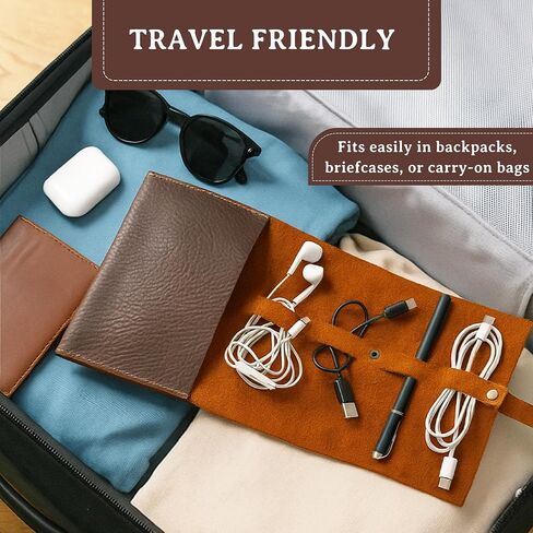 ROGUE WALLET Handcrafted Genuine Leather Tech Organizer - Spacious Phone Cord Organizer, Wide Storage Pockets - Durable & Easy to Maintain Cable Storage Bag for Everyday Use (Brown) in Saudi Arabia