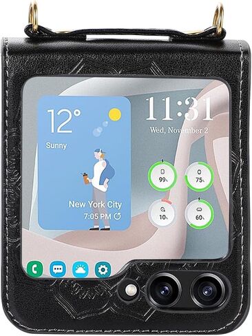متوافق مع حافظة Moto Razr 2025 باللون الأسود، حافظة هاتف نسائية من جلد البولي يوريثان الفاخر بنمط الزهور مع حزام حول الجسم قابل للفصل in Kuwait