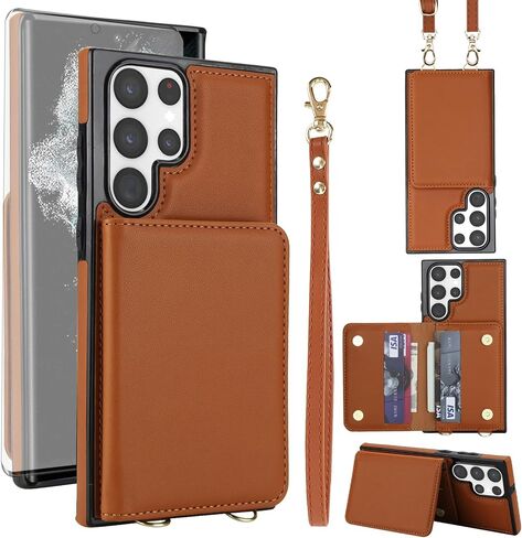 Asuwish Phone Case for Samsung Galaxy S23 Ultra 5G Wallet Cell Cover with Tempered Glass Screen Protector Wrist Strap RFID Blocking Stand Card Holder S23Ultra 23S S 23 23Ultra 6.8 inch Women Rose Gold in Saudi Arabia