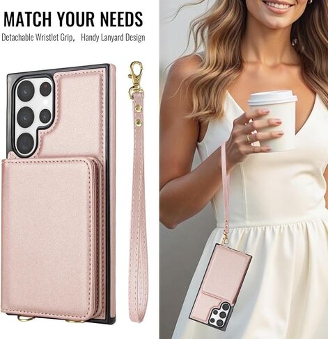 Asuwish Phone Case for Samsung Galaxy S23 Ultra 5G Wallet Cell Cover with Tempered Glass Screen Protector Wrist Strap RFID Blocking Stand Card Holder S23Ultra 23S S 23 23Ultra 6.8 inch Women Rose Gold in Saudi Arabia