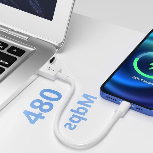 كابل USB قصير 1 قدم من A إلى C لكابل Apple Carplay لهاتف iPhone 17/17 Air/16/16e/15 Pro Max Plus سلك شحن شاحن سيارة in Kuwait