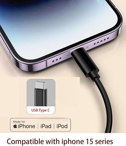 كابل USB قصير 1 قدم من A إلى C لكابل Apple Carplay لهاتف iPhone 17/17 Air/16/16e/15 Pro Max Plus سلك شحن شاحن سيارة in Kuwait