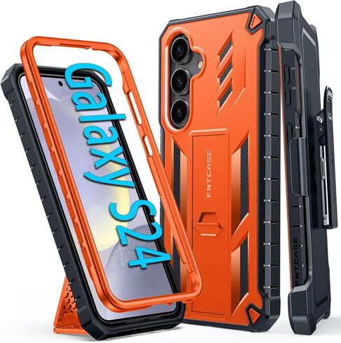حافظة FNTCASE لهاتف Samsung Galaxy S24: غطاء هاتف واقٍ عسكري مقاوم للصدمات مع حافظة بمشبك حزام ومسند، حماية كاملة ضد السقوط، حافظات متينة شديدة التحمل لهاتف S24 5G باللون الأسود in Saudi Arabia