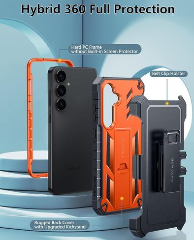 حافظة FNTCASE لهاتف Samsung Galaxy S24: غطاء هاتف واقٍ عسكري مقاوم للصدمات مع حافظة بمشبك حزام ومسند، حماية كاملة ضد السقوط، حافظات متينة شديدة التحمل لهاتف S24 5G باللون الأسود in Saudi Arabia