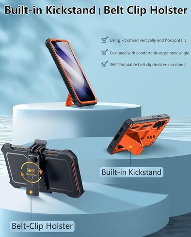 حافظة FNTCASE لهاتف Samsung Galaxy S24: غطاء هاتف واقٍ عسكري مقاوم للصدمات مع حافظة بمشبك حزام ومسند، حماية كاملة ضد السقوط، حافظات متينة شديدة التحمل لهاتف S24 5G باللون الأسود in Saudi Arabia